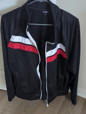 George Black Zip Up Track Jacket Colorblock Red White Size Large